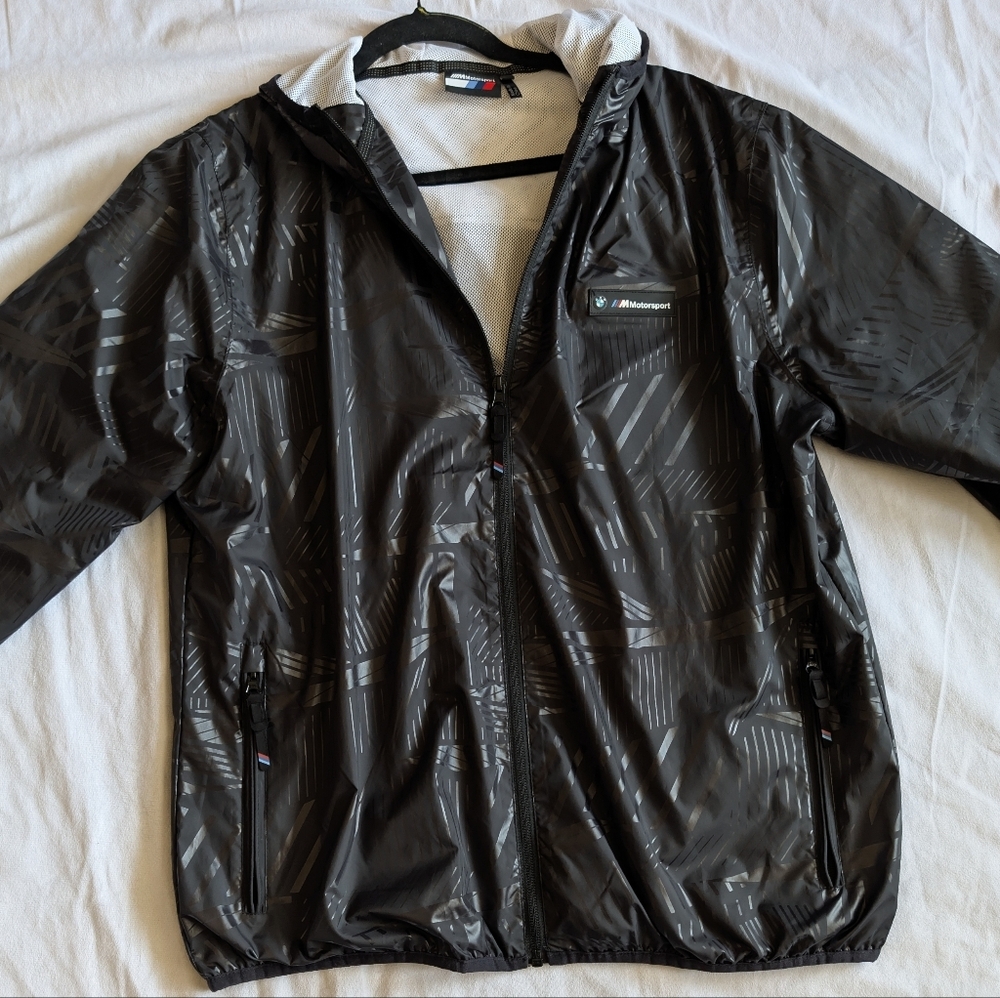 BMW Motorsports Zip Hooded Windbreaker/Rain Jacket Size Medium
